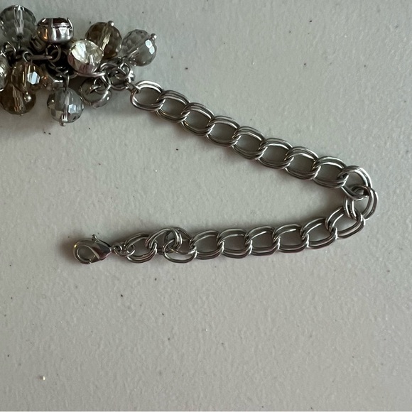 Multiple crystal layered necklace w/ gold, gray & clear stones. Silver chain 18” - Picture 4 of 4
